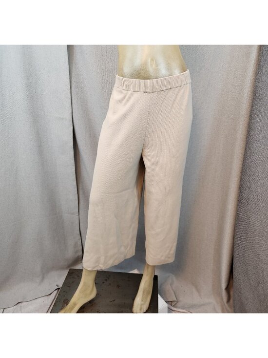 Chico's Pants - Chicos Beige Brown Casual Stretch Knit Cropped Pants Size 1 MEDIUM 8 Elastic Wst